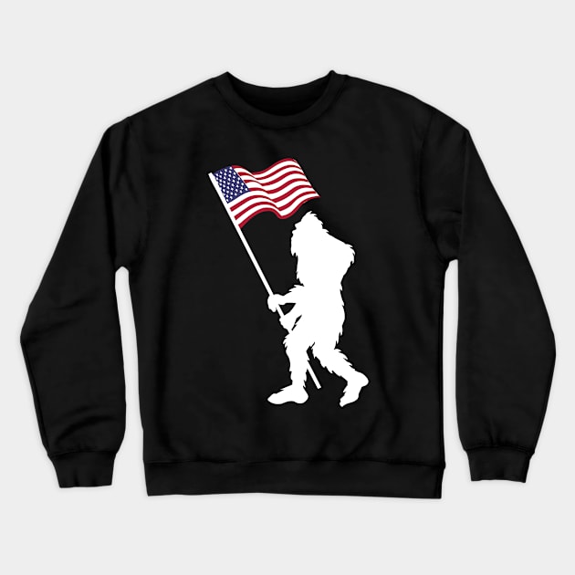 BIgfoot American Flag Funny Sasquatch USA Crewneck Sweatshirt by Tesszero